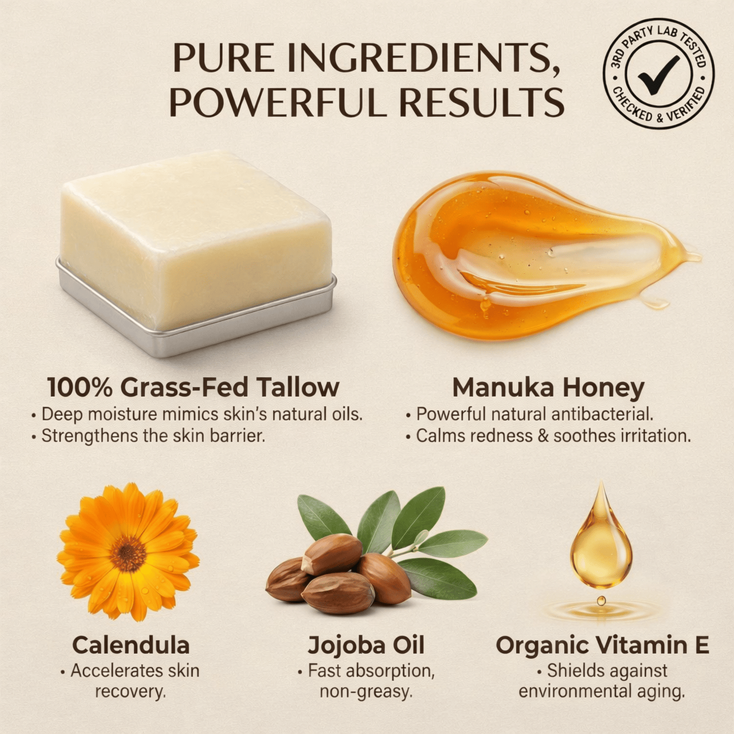 Beef Tallow Balm Organic Grass - Fed (4oz) in color | Face & Body Moisturizer | Sense Wellness