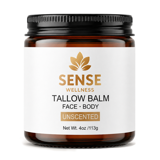 Beef Tallow Balm Organic Grass - Fed (4oz) - UNSCENTED in color | Face & Body Moisturizer | Sense Wellness