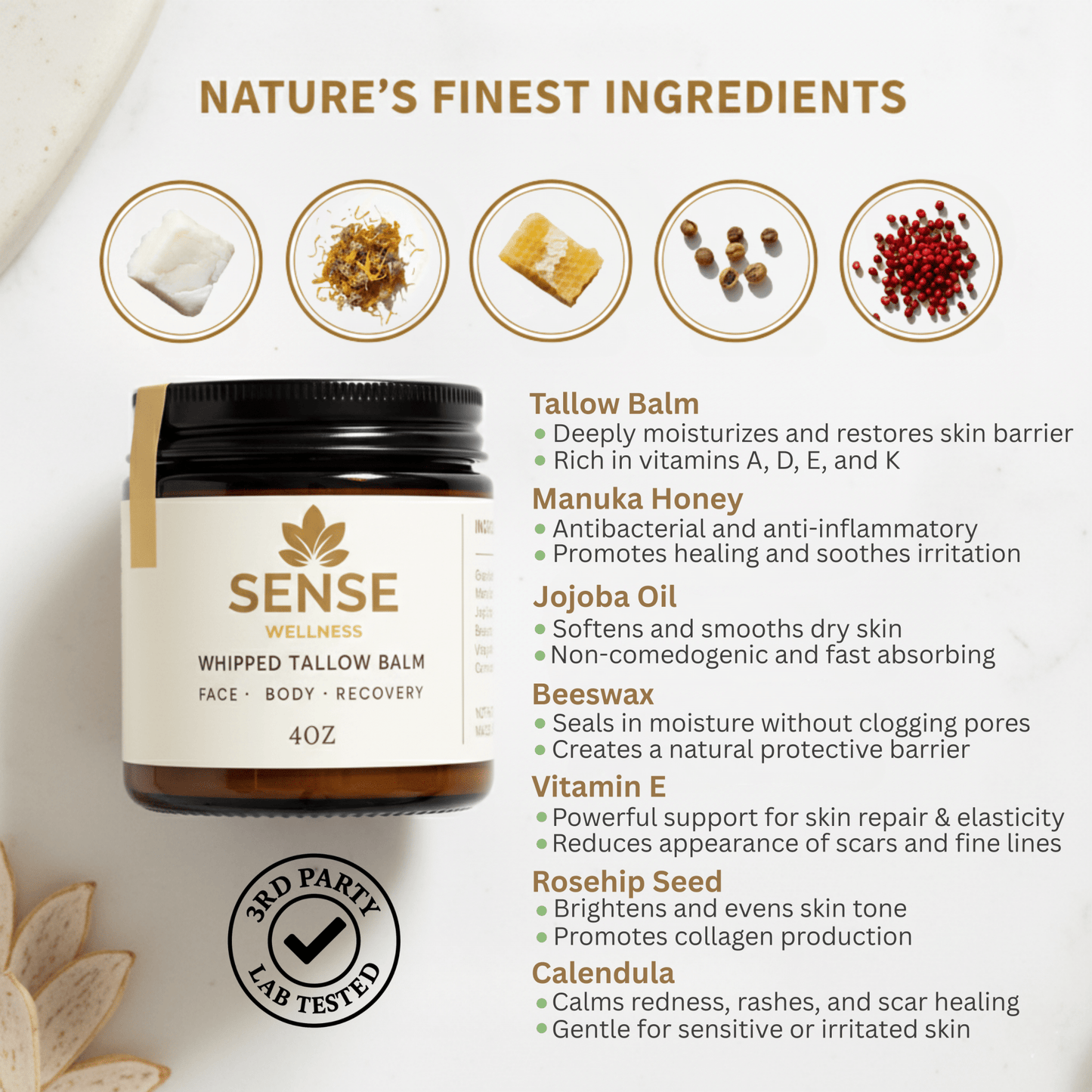 Grass - Fed Beef Tallow Balm in color | | Sense Wellness