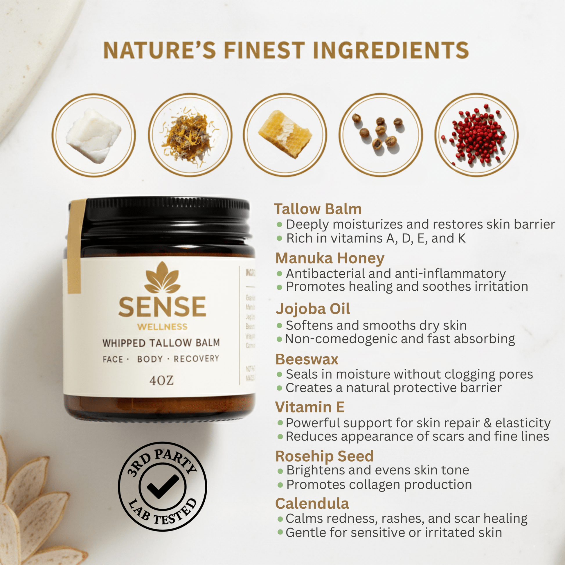 Grass - Fed Beef Tallow Balm in color | | Sense Wellness