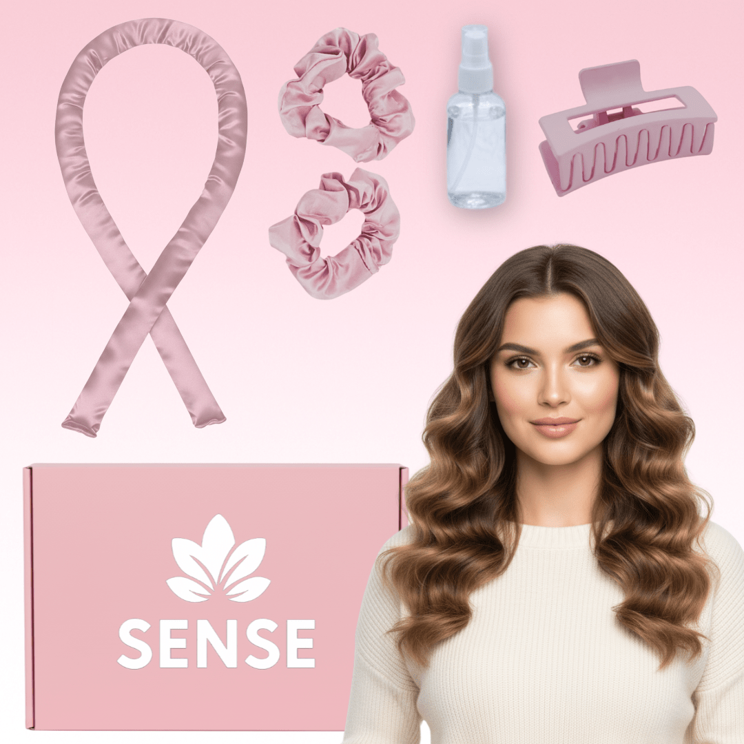 Heatless Hair Curler Kit (Includes Heatless Hair Curler - 2 Scrunchies - Claw Clip - Water Bottle) in Lilac color | | Sense Wellness