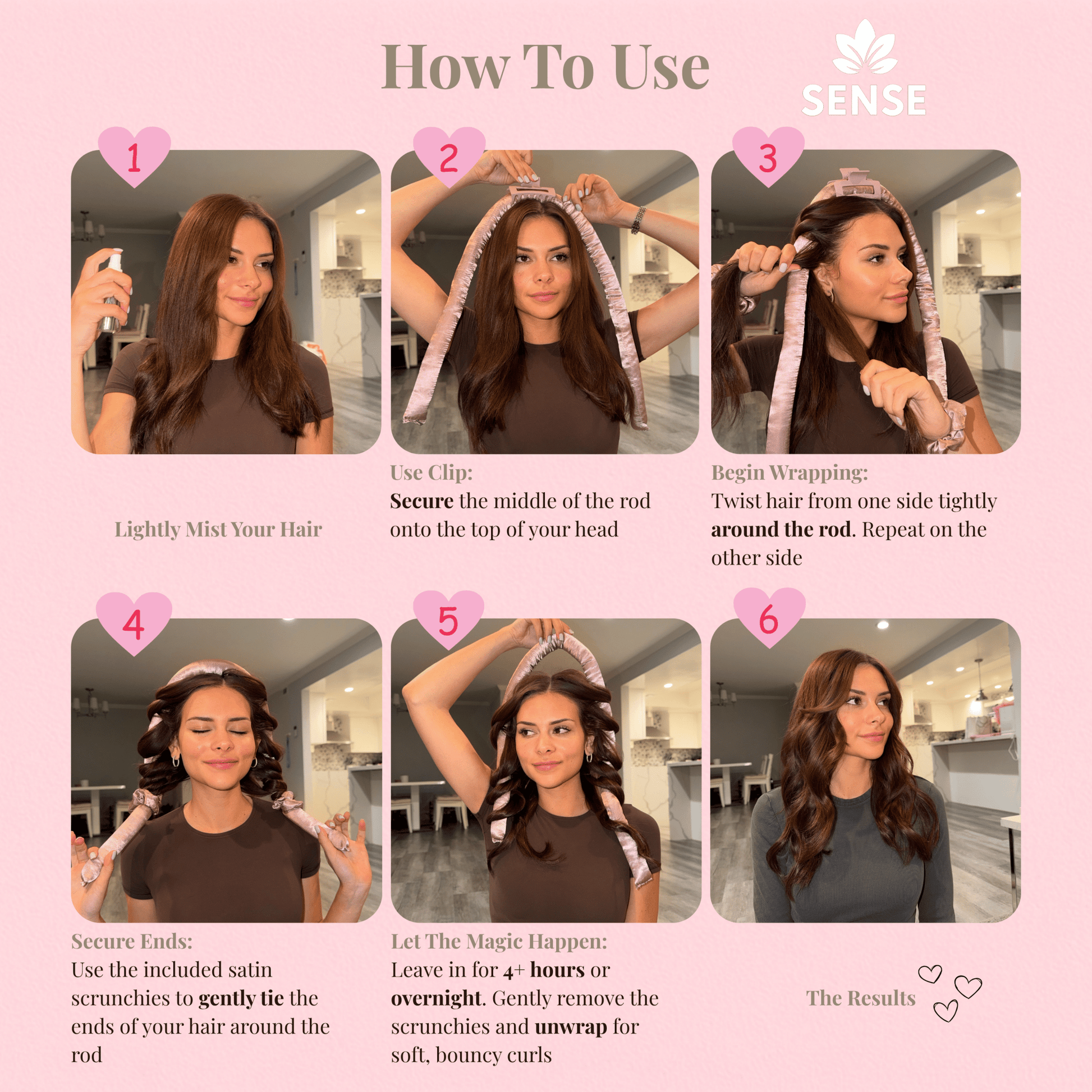 Heatless Hair Curler Kit (Includes Heatless Hair Curler - 2 Scrunchies - Claw Clip - Water Bottle) in Lilac color | | Sense Wellness