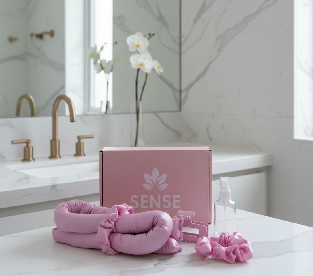 Heatless Hair Curler Kit (Includes Heatless Hair Curler - 2 Scrunchies - Claw Clip - Water Bottle) in Lilac color | | Sense Wellness